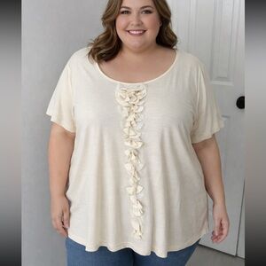 Talbots Cream Ruffle Front Tee